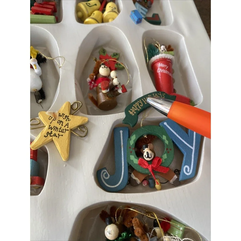 12 Vintage Painted Wooden MOOSE THEMED Christmas Ornaments Bottle Brush Animals